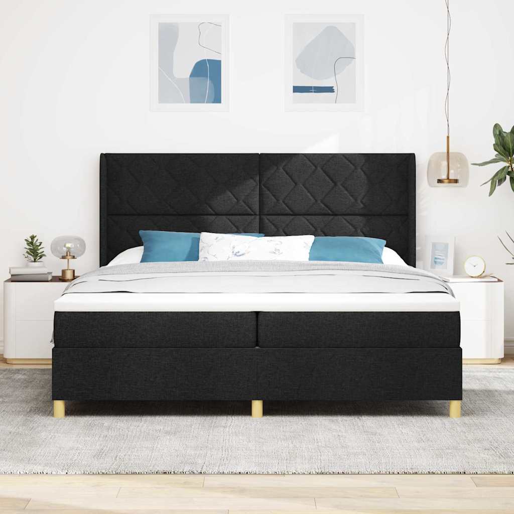 Boxspringbed met matras met hoofdeinde Zwart 200 x 200 cm Stof is nu te koop bij PeponiXL, paradijselijk wonen!