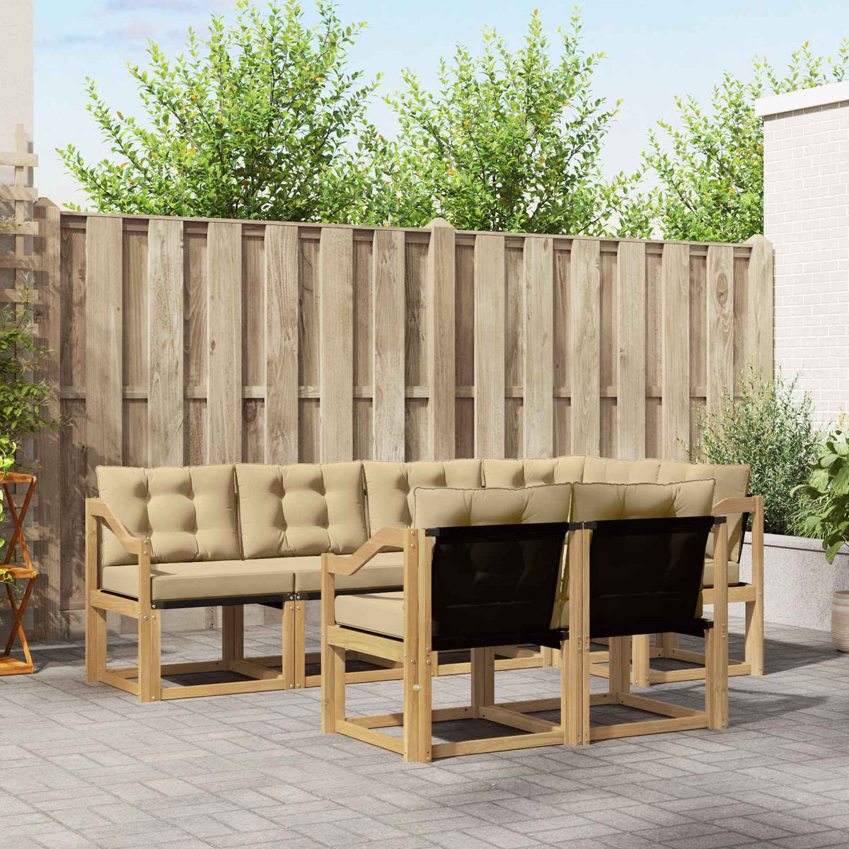 Buiten bankenset met kussen 7 pcs Wit en Beige is nu te koop bij PeponiXL, paradijselijk wonen!