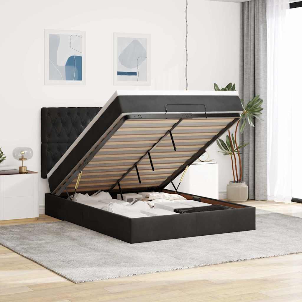 Ottoman bed met matrassen en LED's 140x200cm fluweel zwart is nu te koop bij PeponiXL, paradijselijk wonen!