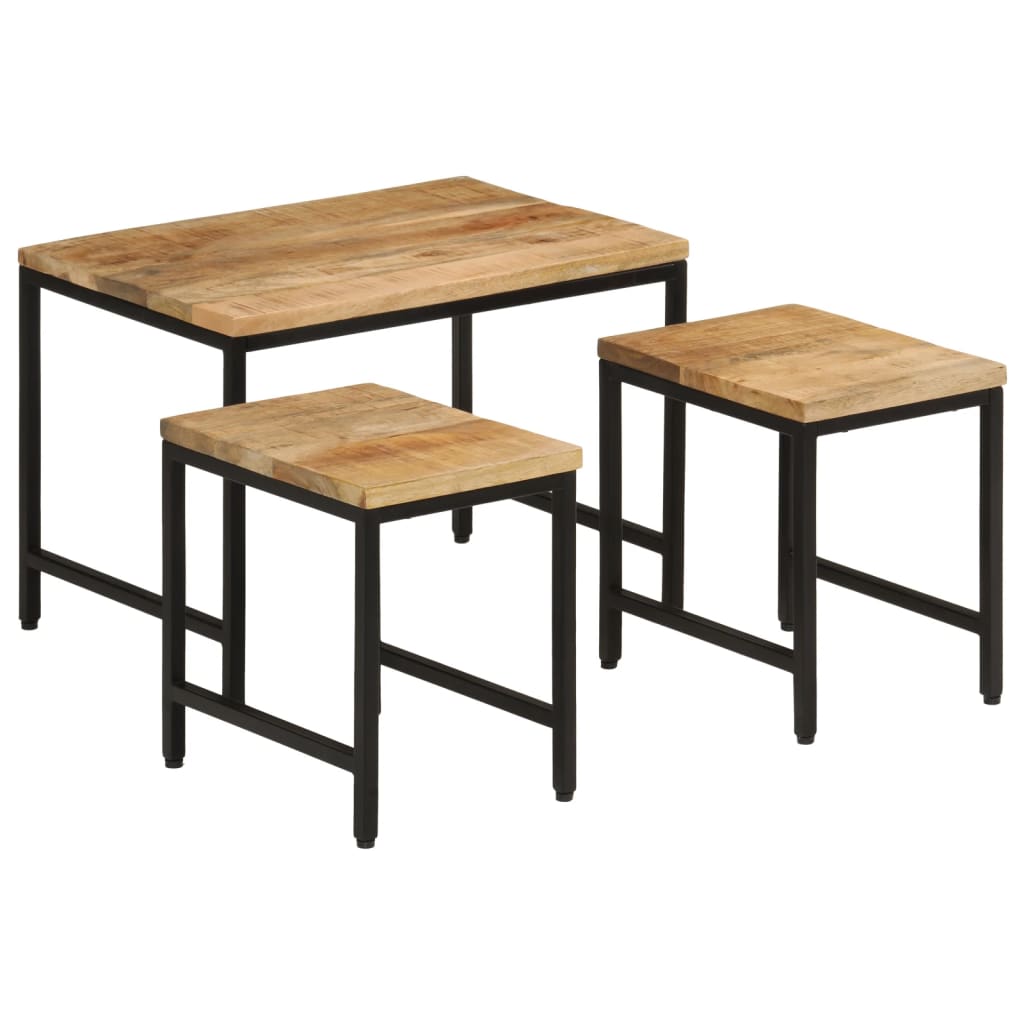 3-delige Salontafelset massief ruw mangohout en ijzer is nu te koop bij PeponiXL, paradijselijk wonen!