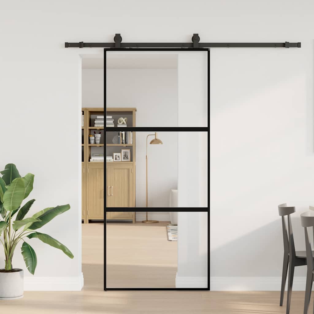 Schuifdeur met beslagset 90x205 cm gehard glas zwart is nu te koop bij PeponiXL, paradijselijk wonen!