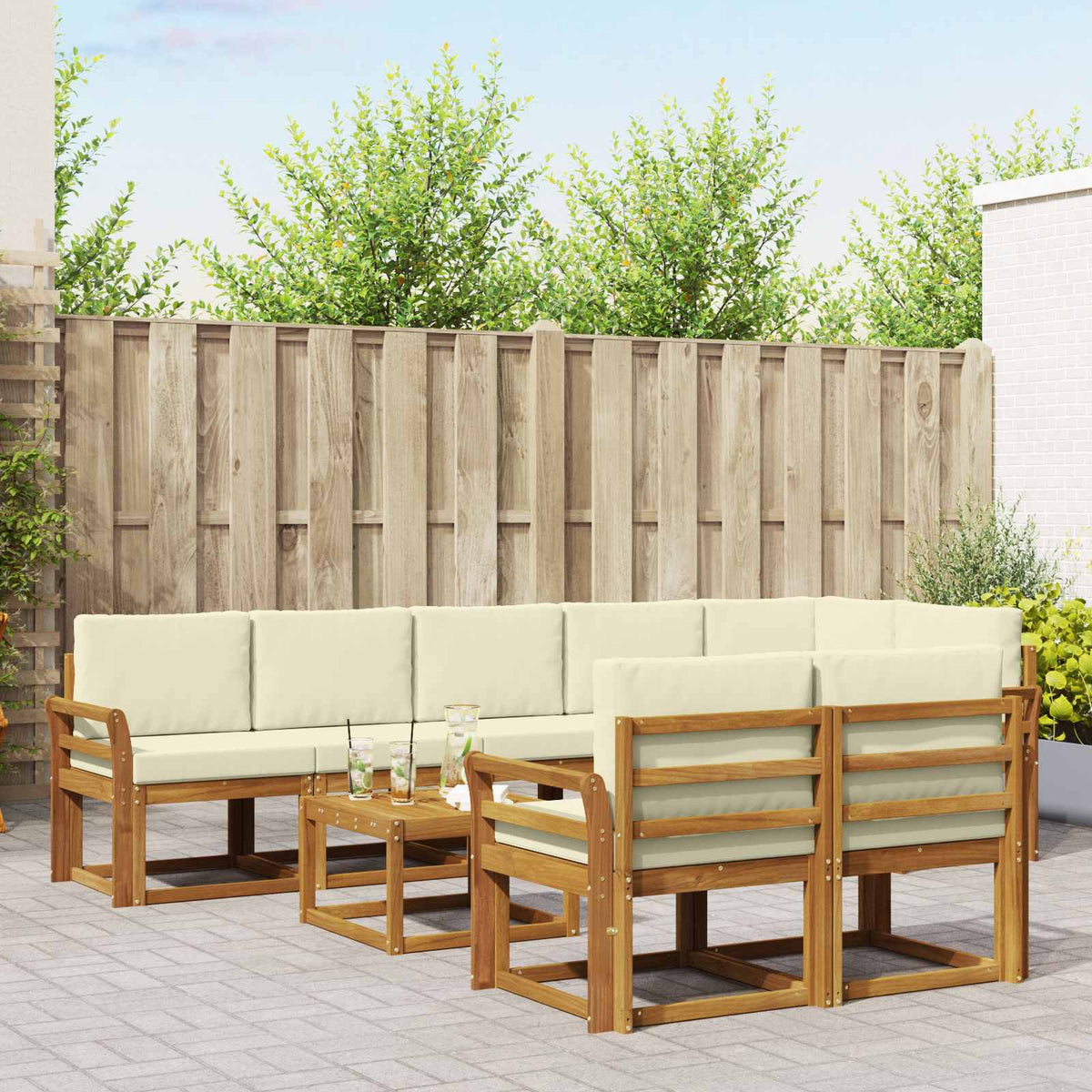 Buiten bankenset met kussen 9 pcs Natuurlijk en Crème is nu te koop bij PeponiXL, paradijselijk wonen!