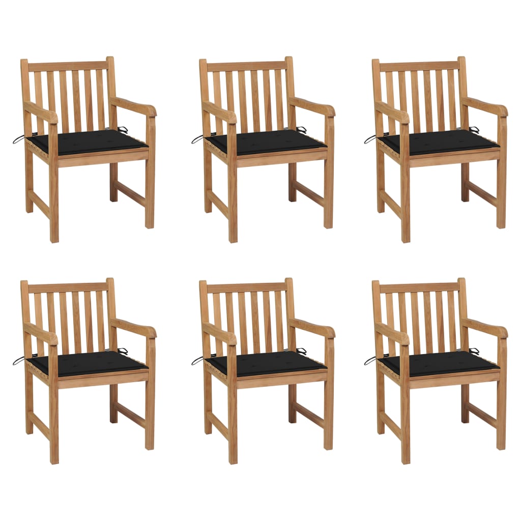 Tuinstoelen 6 st met zwarte kussens massief teakhout is nu te koop bij PeponiXL, paradijselijk wonen!