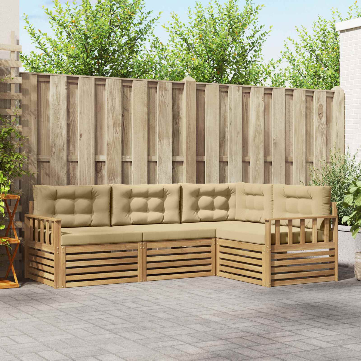 Buiten bankenset met kussen 5 pcs Wit en Beige Polyester is nu te koop bij PeponiXL, paradijselijk wonen!