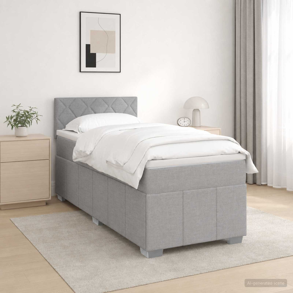 Boxspringbed met matras Lichtgrijs 90 x 200 cm Stof is nu te koop bij PeponiXL, paradijselijk wonen!