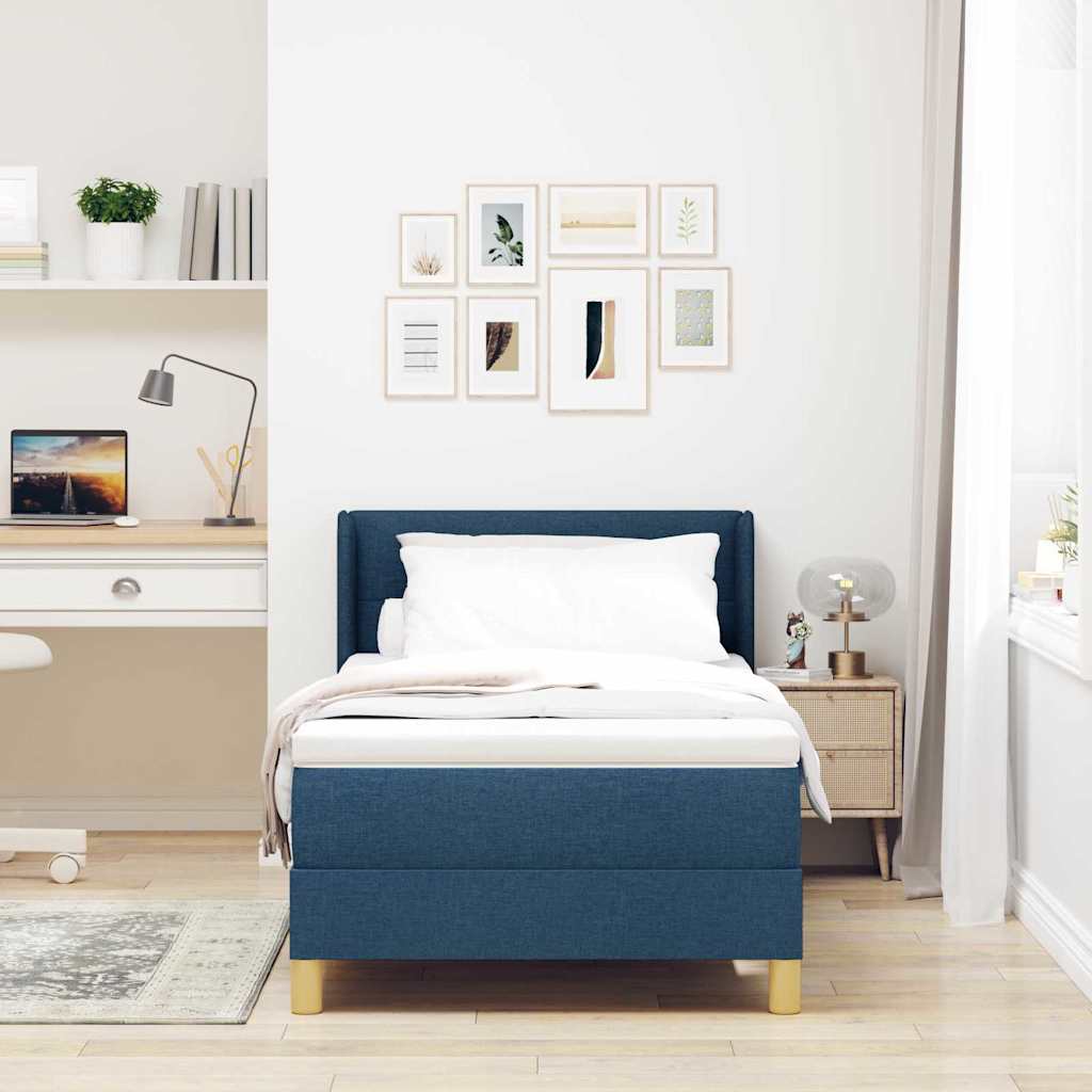 Boxspringbed met matras met hoofdeinde Blauw 200 x 90 cm Stof is nu te koop bij PeponiXL, paradijselijk wonen!