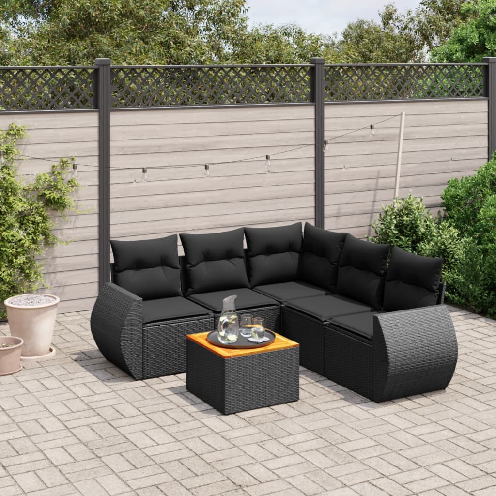 6-delige Loungeset met kussens poly rattan zwart is nu te koop bij PeponiXL, paradijselijk wonen!