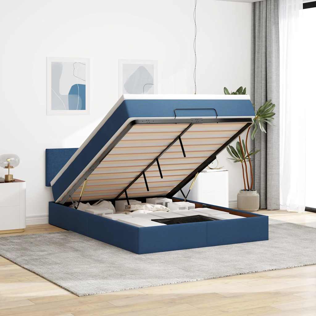 Bed poef met matras en LED's stof 140x190 cm blauw is nu te koop bij PeponiXL, paradijselijk wonen!