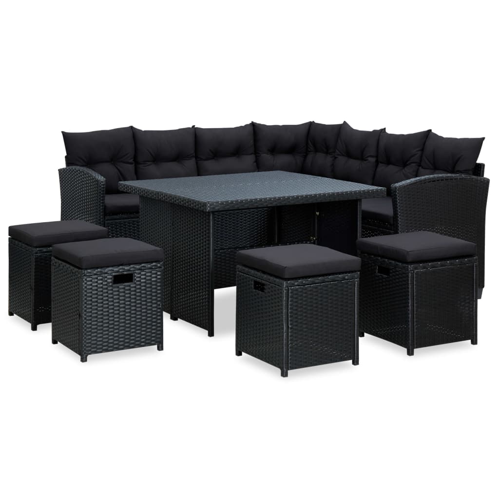 6-delige Loungeset met kussens poly rattan zwart is nu te koop bij PeponiXL, paradijselijk wonen!