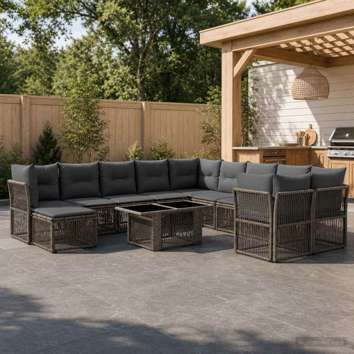 Tuinbankenset 12 st Grijs poly rattan is nu te koop bij PeponiXL, paradijselijk wonen!
