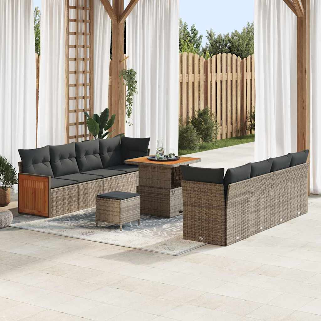 Tuinbankenset met kussen 11 pcs Grijs poly rattan is nu te koop bij PeponiXL, paradijselijk wonen!