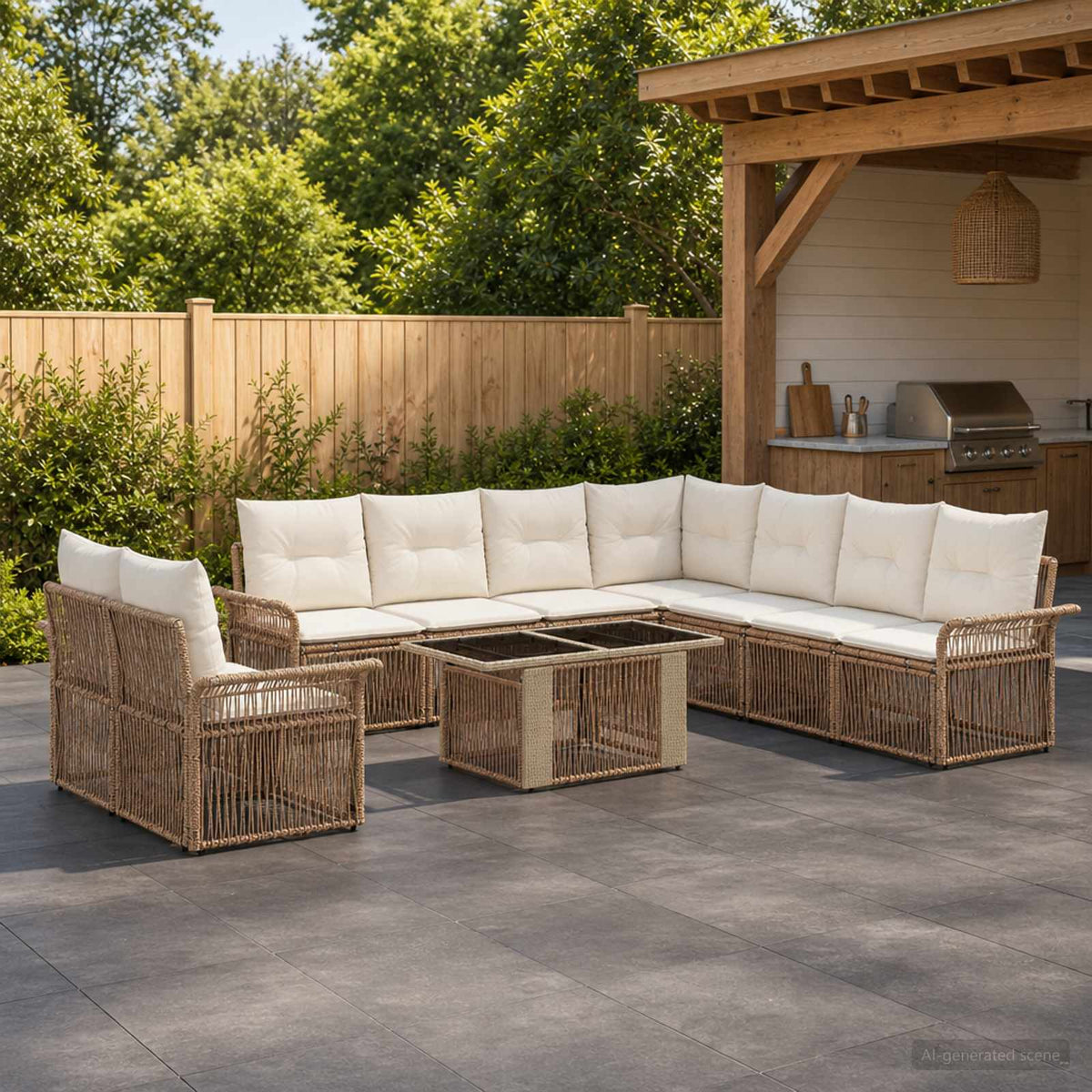 Tuinbankenset 10 st Beige en Crème Wit poly rattan is nu te koop bij PeponiXL, paradijselijk wonen!