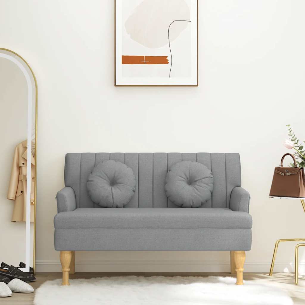 Bankje met kussens 113x64,5x75,5 cm stof lichtgrijs is nu te koop bij PeponiXL, paradijselijk wonen!