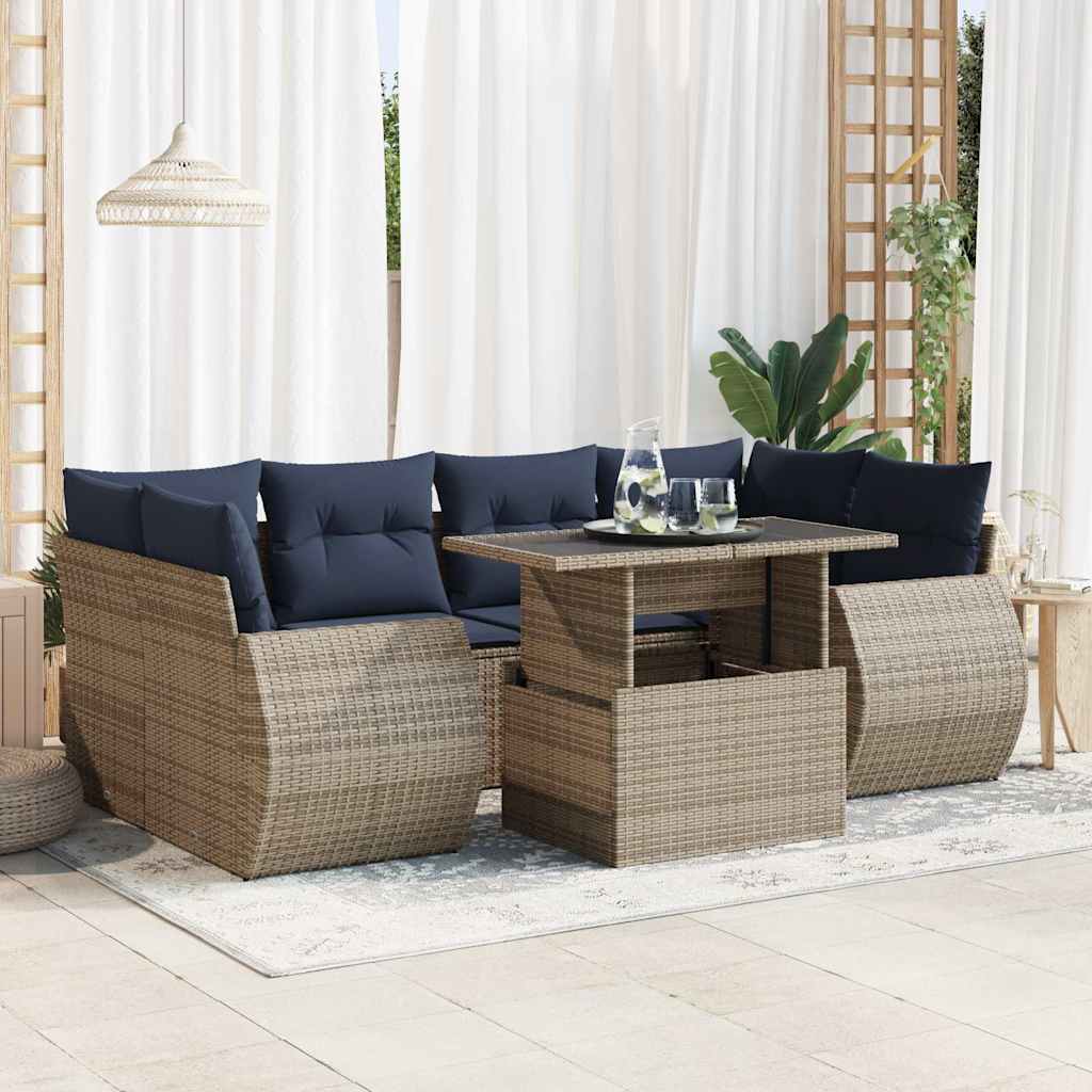 7-delige Loungeset met kussens poly rattan acacia grijs is nu te koop bij PeponiXL, paradijselijk wonen!