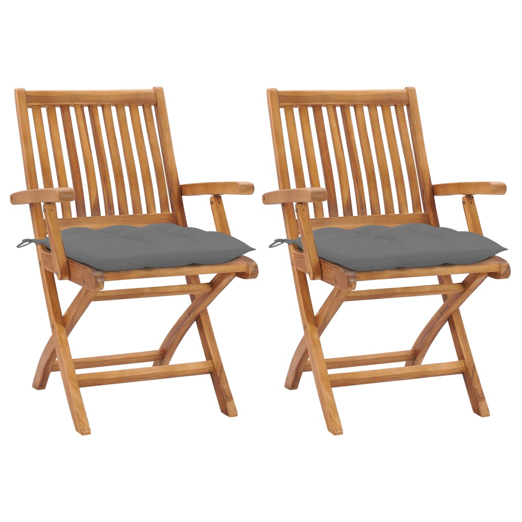 Tuinstoelen 2 st met grijze kussens massief teakhout is nu te koop bij PeponiXL, paradijselijk wonen!