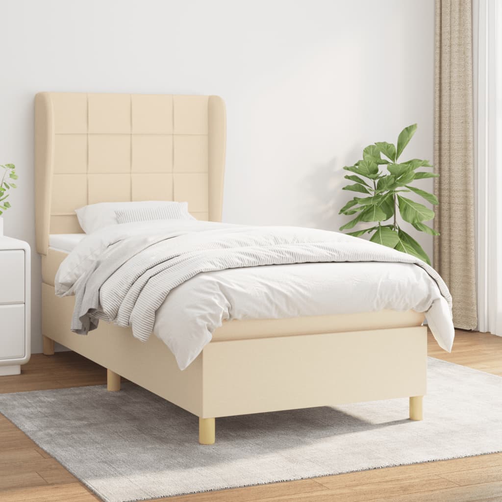 Boxspring met matras stof crèmekleurig 90x200 cm is nu te koop bij PeponiXL, paradijselijk wonen!