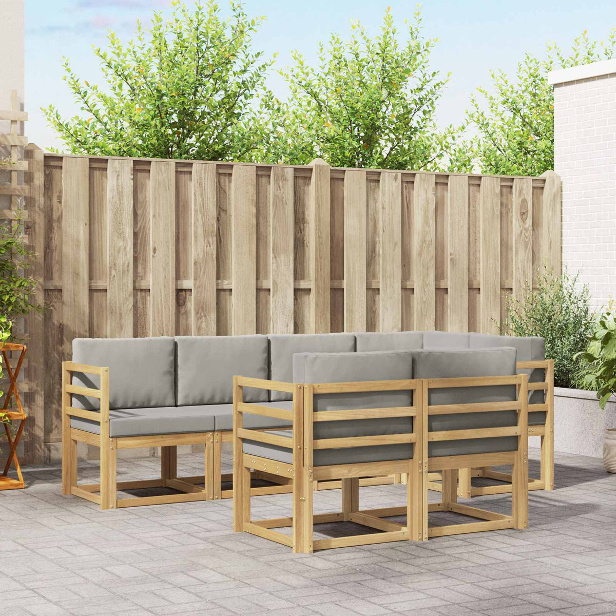Buiten bankenset met kussen 7 pcs Wit en Lichtgrijs is nu te koop bij PeponiXL, paradijselijk wonen!
