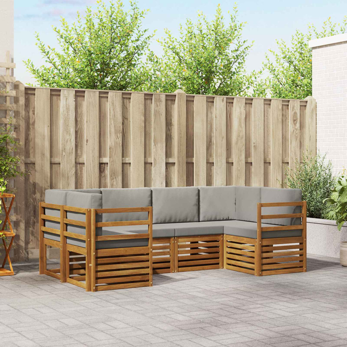 Hoekbank Set met kussen 6 pcs Natuurlijk en Lichtgrijs is nu te koop bij PeponiXL, paradijselijk wonen!