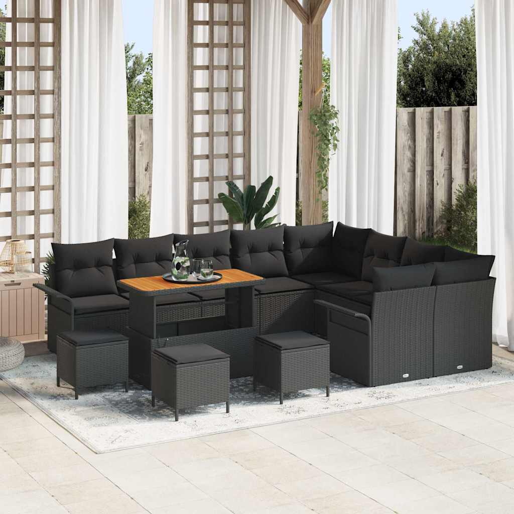 Tuinbankenset met kussen 13 pcs Zwart poly rattan is nu te koop bij PeponiXL, paradijselijk wonen!