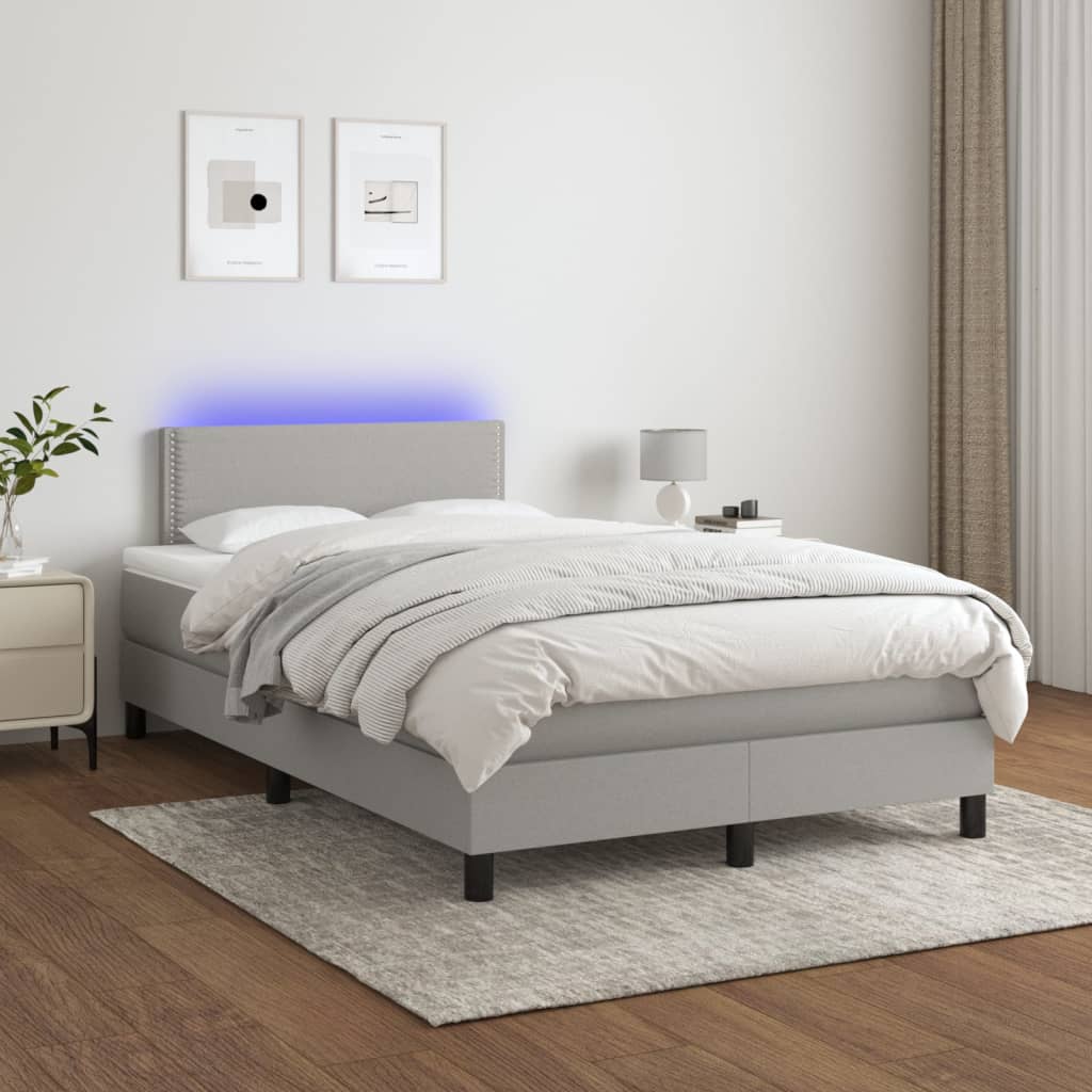 Boxspring met matras en LED stof lichtgrijs 120x200 cm is nu te koop bij PeponiXL, paradijselijk wonen!