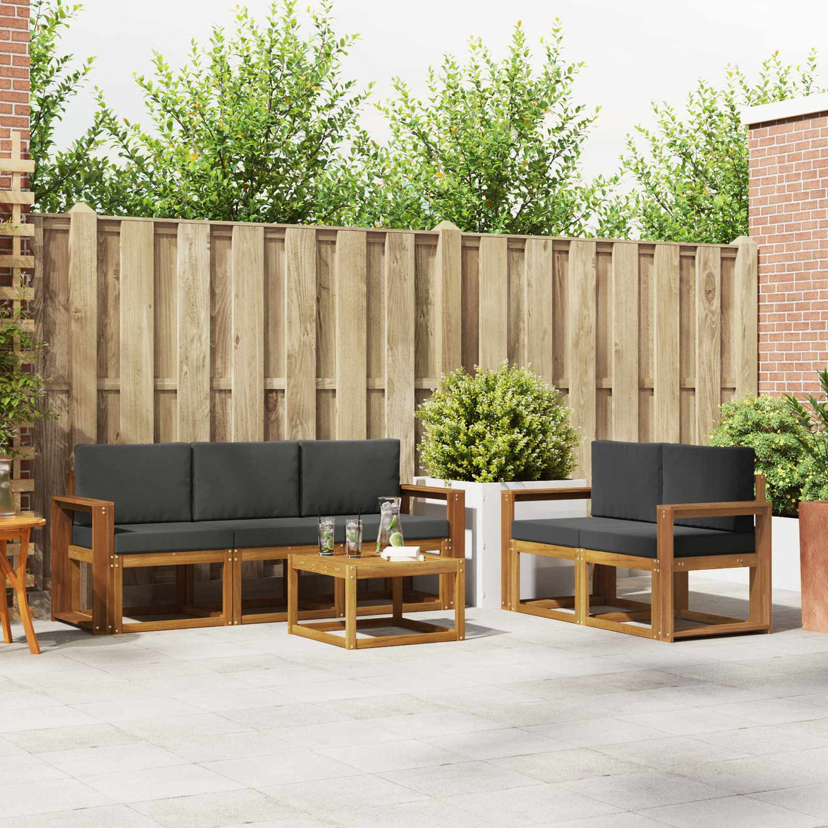 Buiten bankenset met kussen 6 pcs Natuurlijk en Antraciet is nu te koop bij PeponiXL, paradijselijk wonen!
