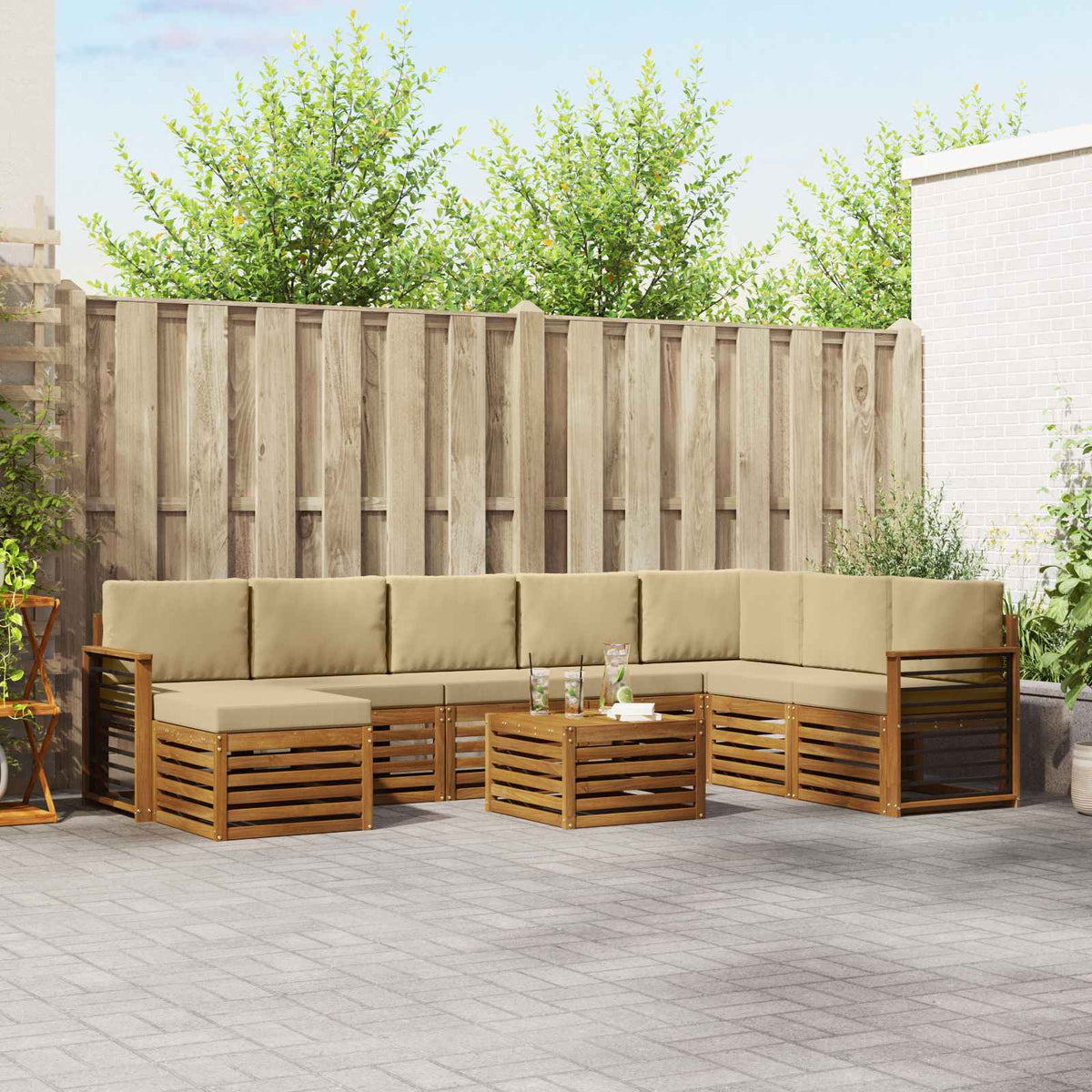 Buiten bankenset 9 pcs Natuurlijk en Beige Massief Acaciahout is nu te koop bij PeponiXL, paradijselijk wonen!