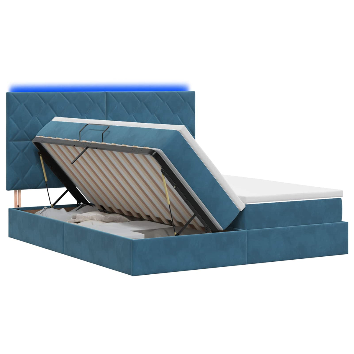 LED Opslagbed met Matras Donkerblauw 200 x 200 cm Fluweel is nu te koop bij PeponiXL, paradijselijk wonen!