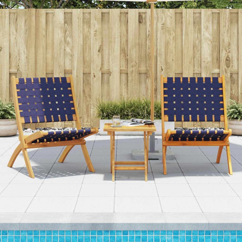 Set van 2 klapstoelen met tafel, donkerblauw, massief hout is nu te koop bij PeponiXL, paradijselijk wonen!