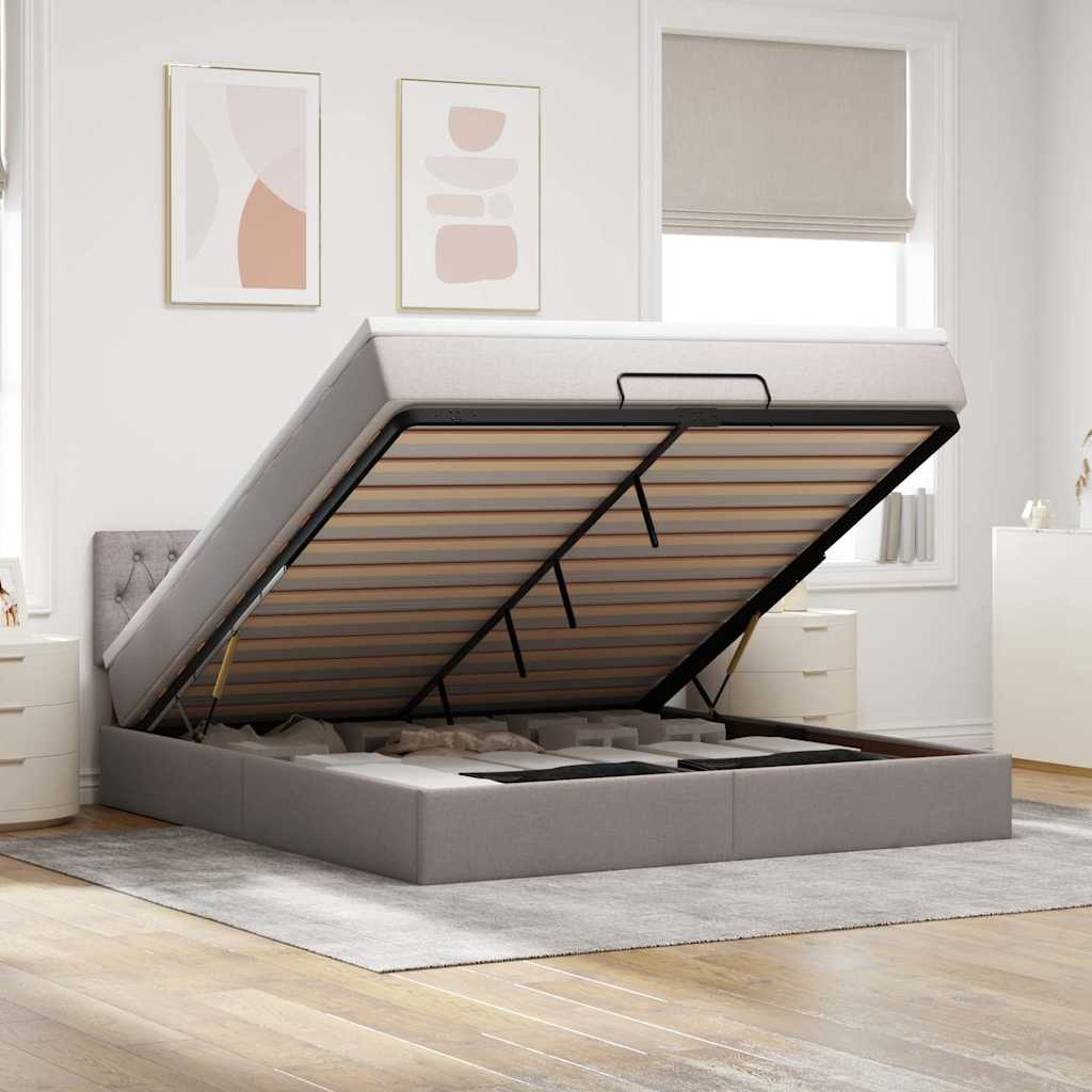 Bed poef met matras en LED's 180x200 cm stof taupe is nu te koop bij PeponiXL, paradijselijk wonen!