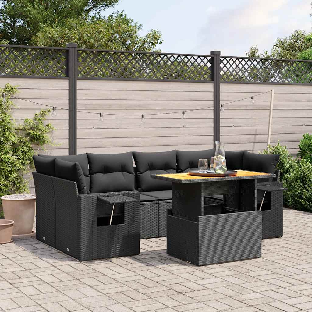 7-delige Loungeset met kussens poly rattan zwart is nu te koop bij PeponiXL, paradijselijk wonen!