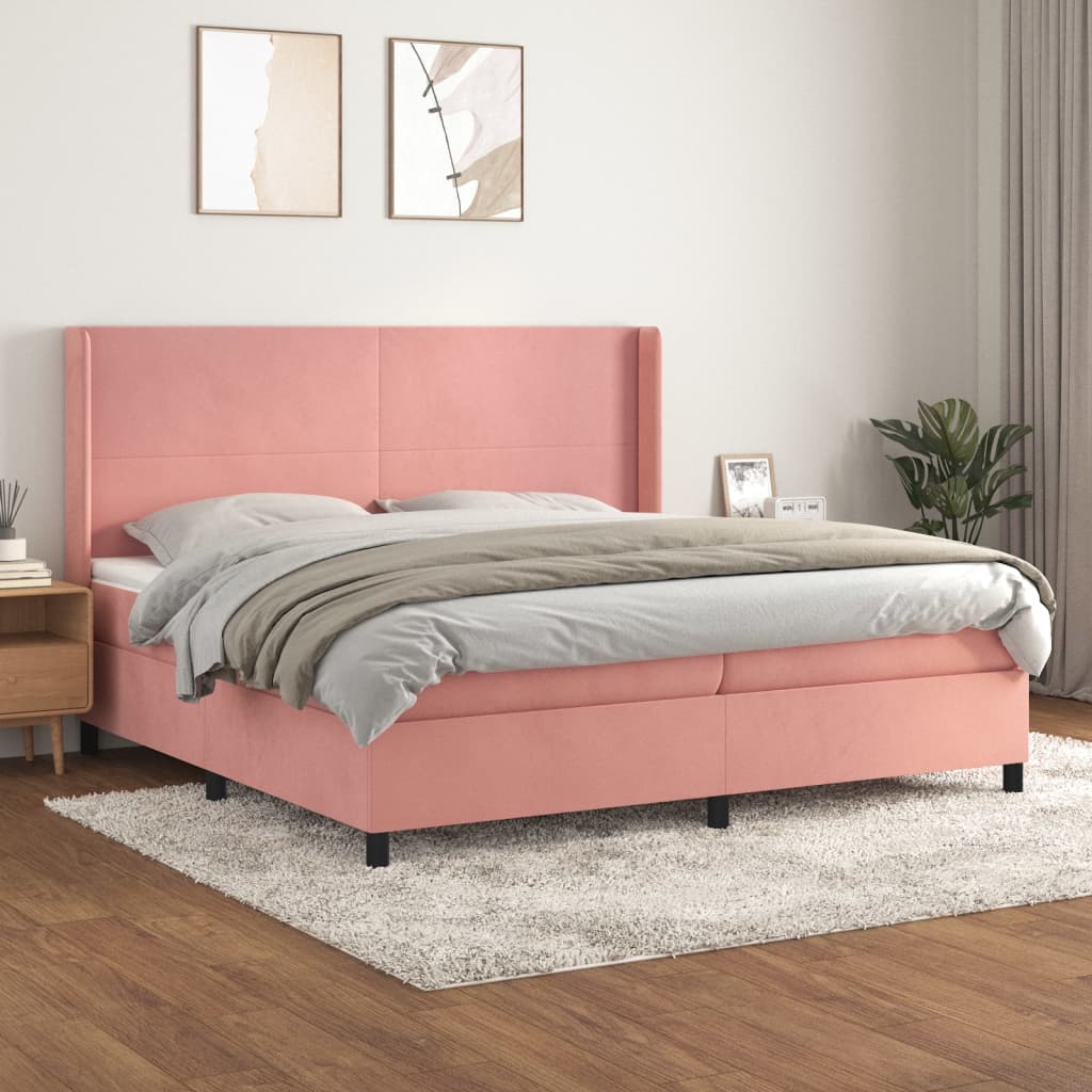 Boxspring met matras fluweel roze 200x200 cm is nu te koop bij PeponiXL, paradijselijk wonen!