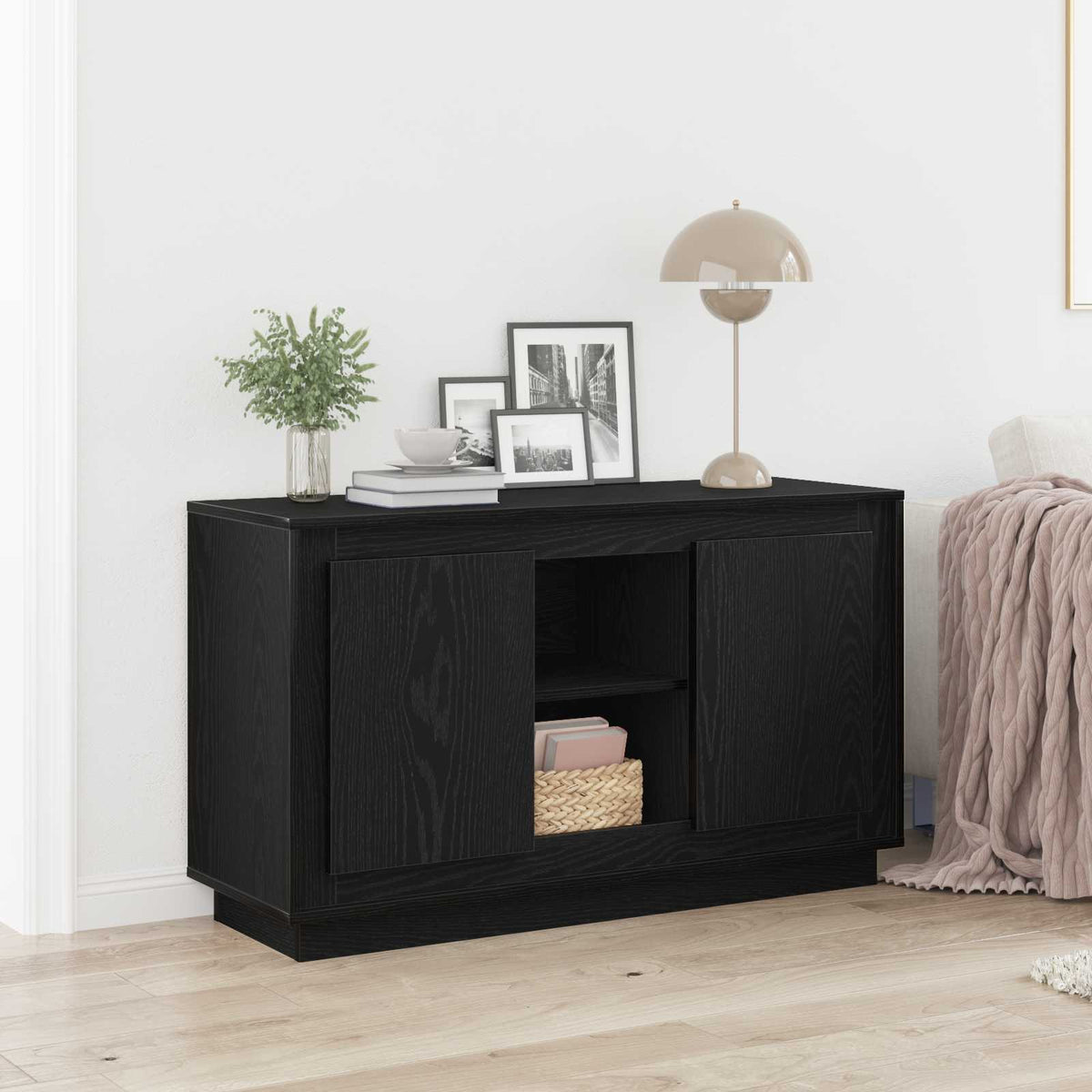 Dressoir Zwart Eiken 102 x 35 x 60 cm Bewerkt hout is nu te koop bij PeponiXL, paradijselijk wonen!