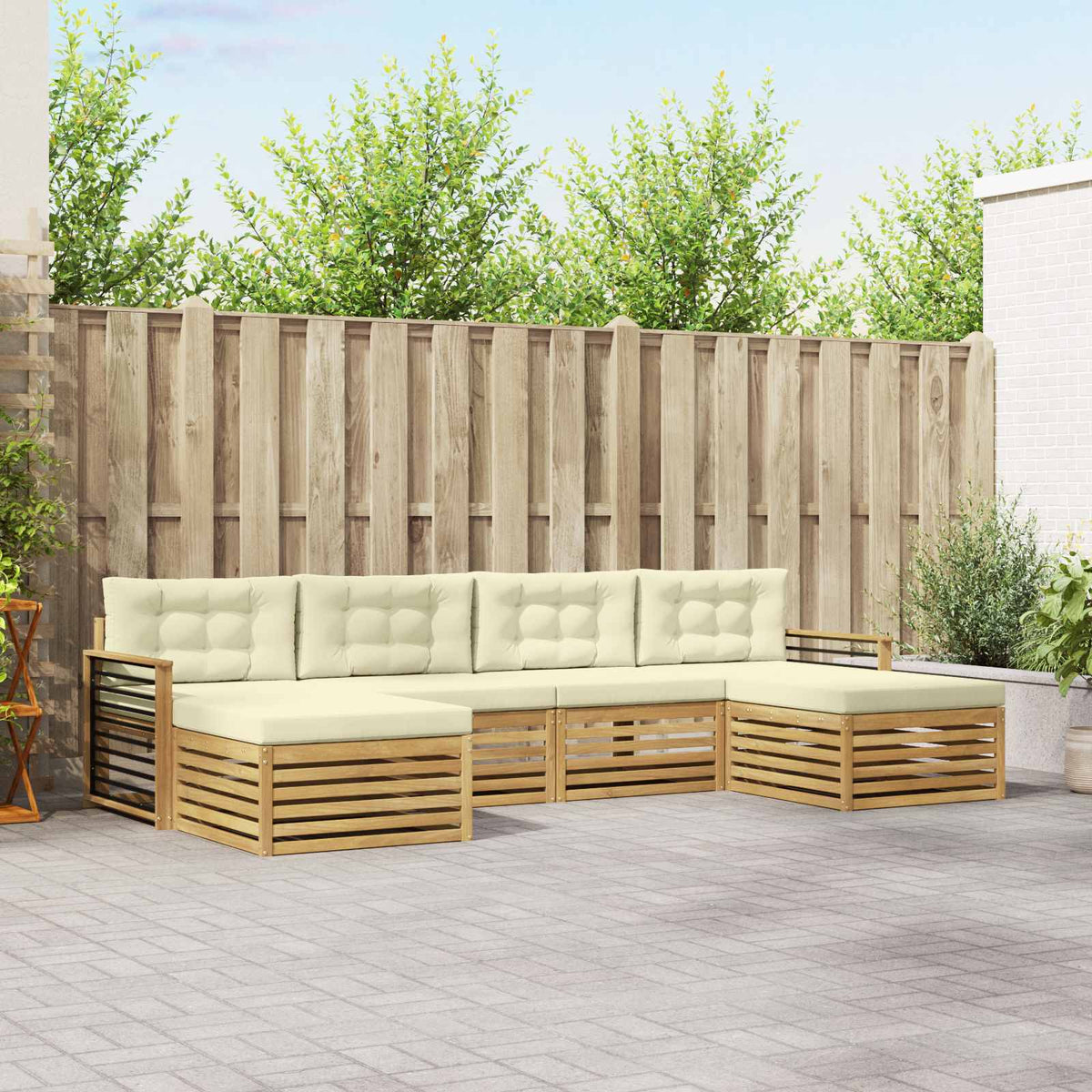 Sofa-Sets 6 pcs Wit en crèmekleurig Massief Acaciahout is nu te koop bij PeponiXL, paradijselijk wonen!