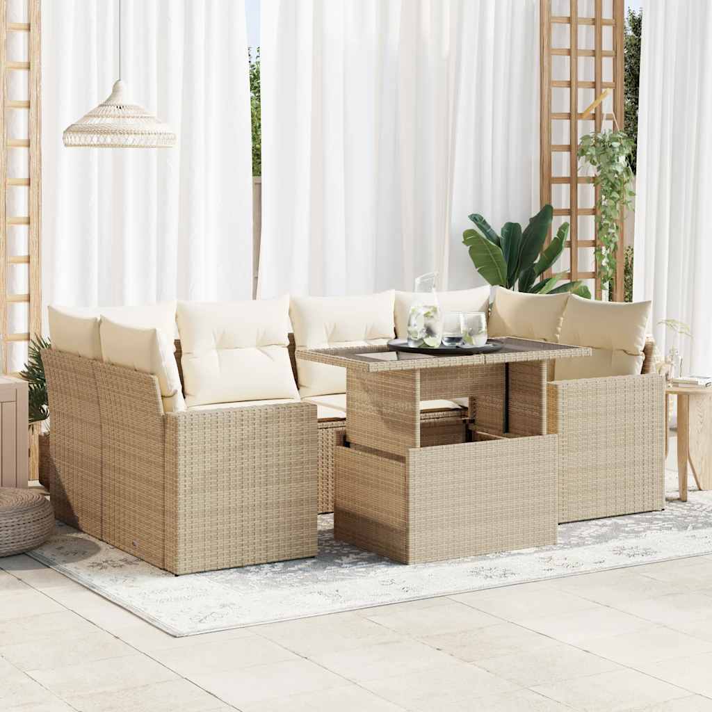 7-delige Loungeset met kussens poly rattan beige is nu te koop bij PeponiXL, paradijselijk wonen!