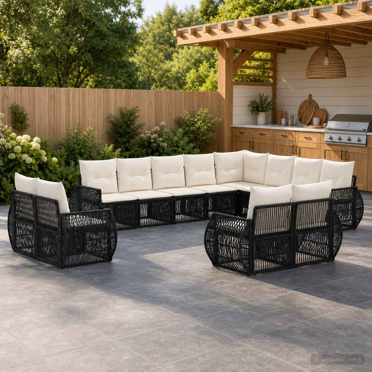 Tuinbankenset 12 pcs Zwart en Cream Wit poly rattan is nu te koop bij PeponiXL, paradijselijk wonen!