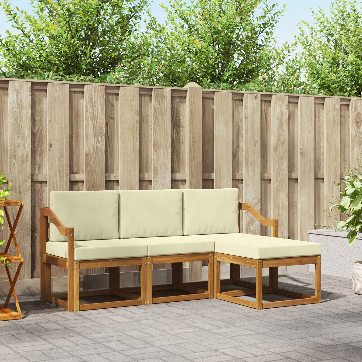 Buiten bankenset met kussen 4 pcs Natuurlijk en Crème is nu te koop bij PeponiXL, paradijselijk wonen!