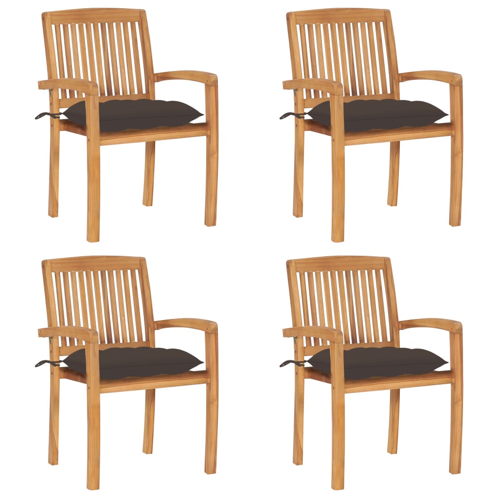 Tuinstoelen stapelbaar 4 st met kussens massief teakhout is nu te koop bij PeponiXL, paradijselijk wonen!