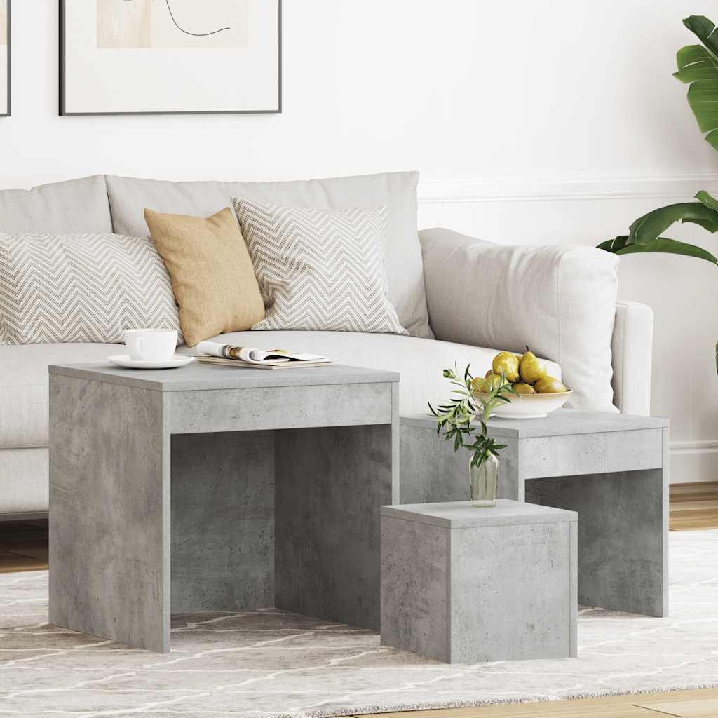 3-delige Tafeltjesset bewerkt hout betongrijs is nu te koop bij PeponiXL, paradijselijk wonen!