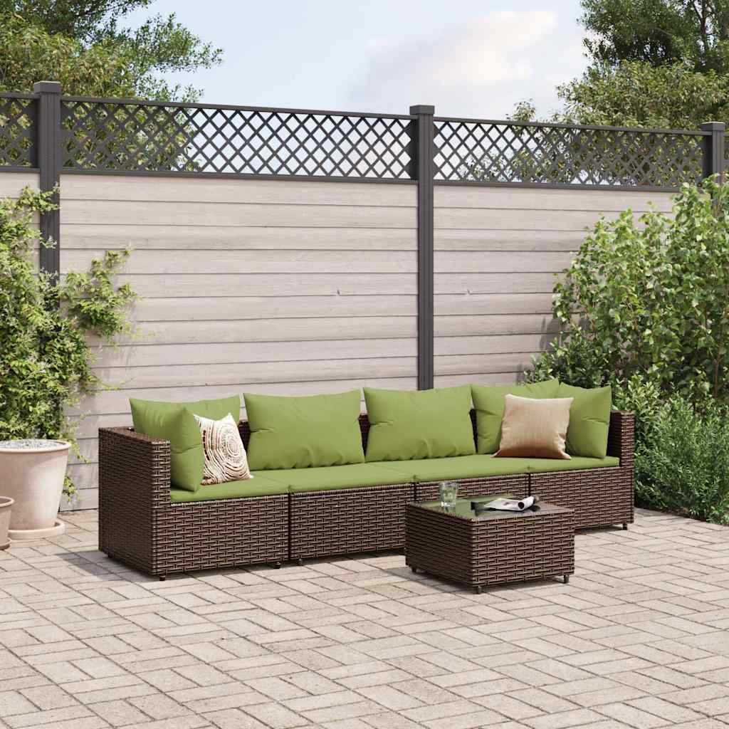 5-delige Loungeset met kussens poly rattan bruin is nu te koop bij PeponiXL, paradijselijk wonen!