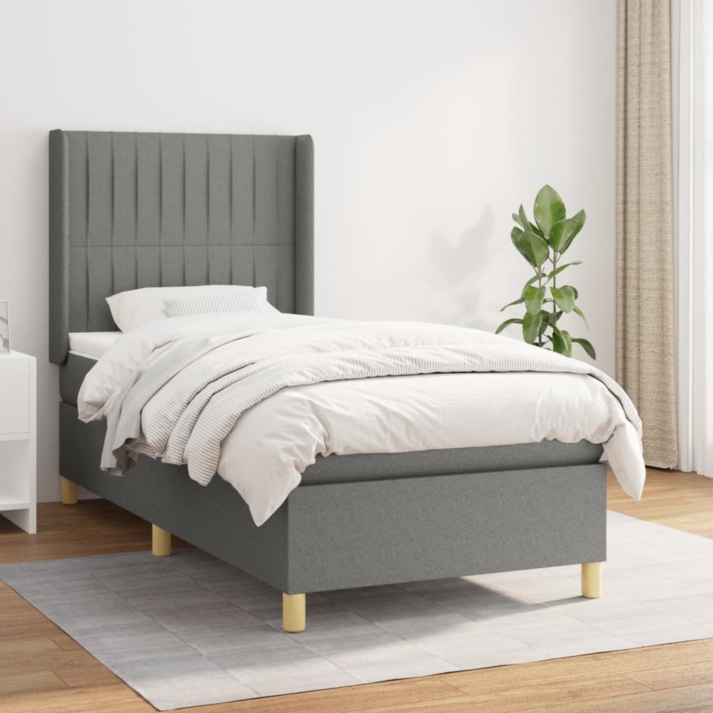 Boxspring met matras stof donkergrijs 100x200 cm is nu te koop bij PeponiXL, paradijselijk wonen!