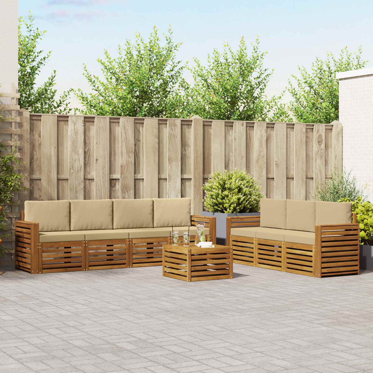 Sofa-Sets 8 pcs Natuurlijk en Beige Massief Acaciahout is nu te koop bij PeponiXL, paradijselijk wonen!