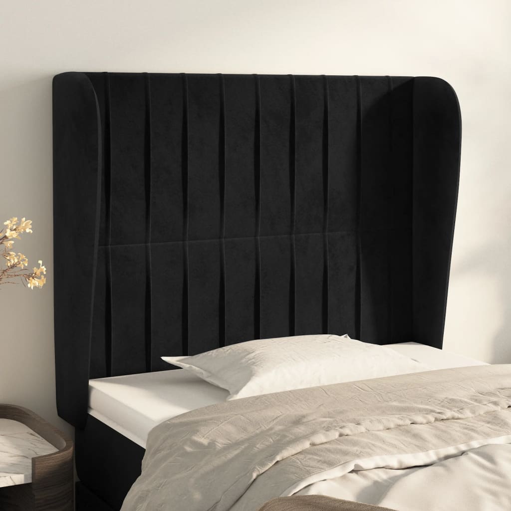 Hoofdbord met randen 93x23x118/128 cm fluweel zwart is nu te koop bij PeponiXL, paradijselijk wonen!