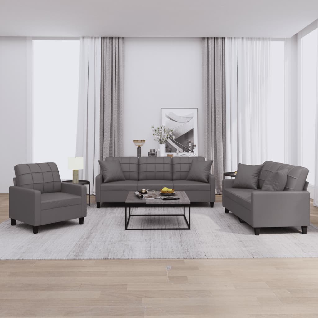 3-delige Loungeset met kussens kunstleer grijs is nu te koop bij PeponiXL, paradijselijk wonen!