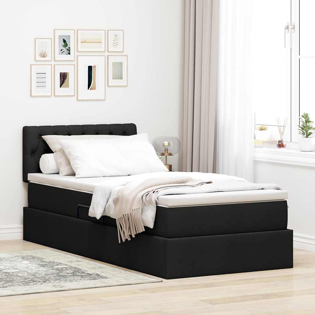 Opbergbed met matras met matras Zwart 90 x 200 cm Bewerkt hout is nu te koop bij PeponiXL, paradijselijk wonen!