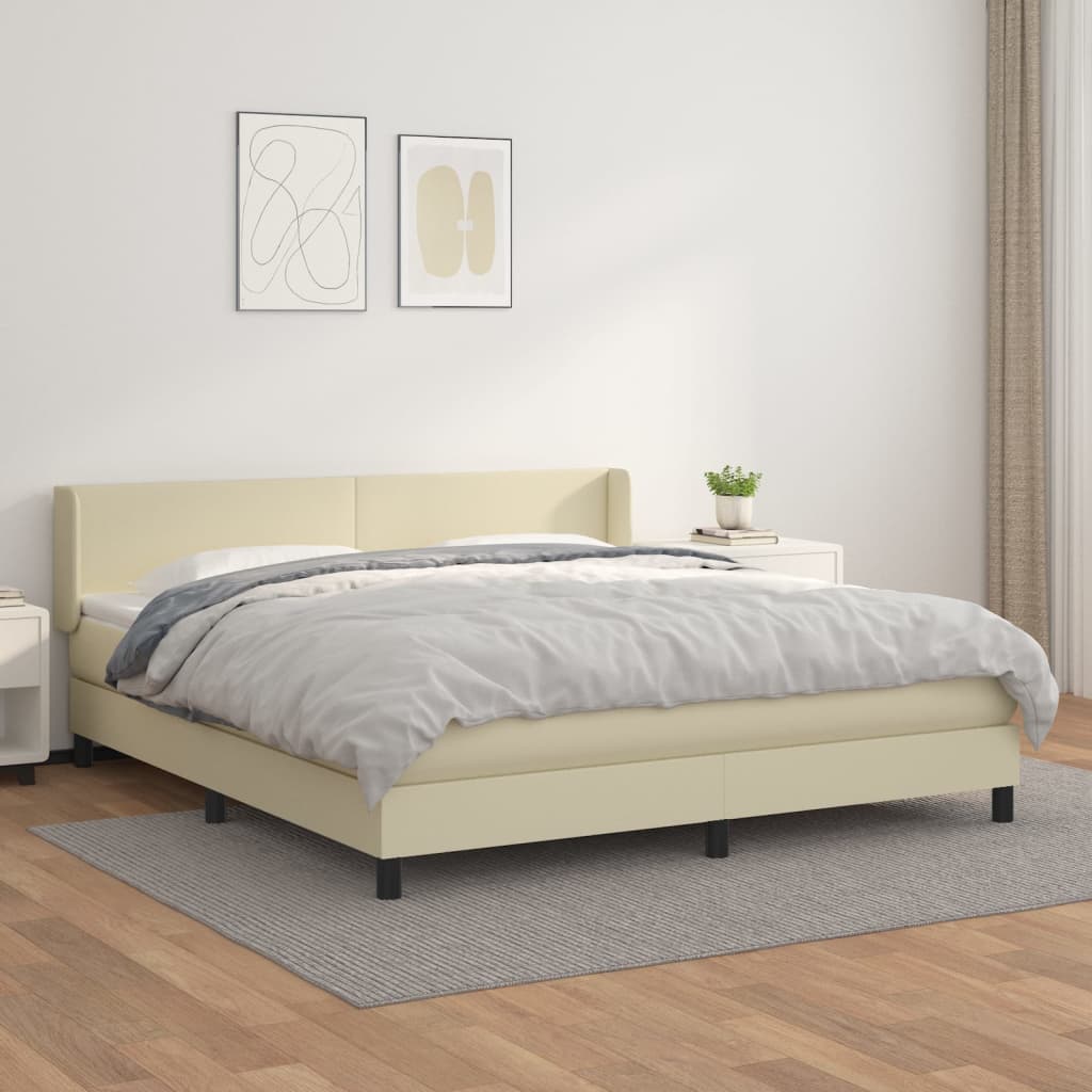 Boxspring met matras kunstleer crèmekleurig 180x200 cm is nu te koop bij PeponiXL, paradijselijk wonen!