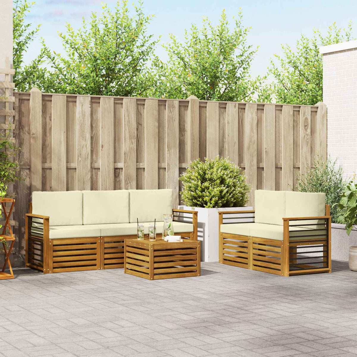 Sofa-Sets 6 pcs Natuurlijk en Crème Massief Acaciahout is nu te koop bij PeponiXL, paradijselijk wonen!