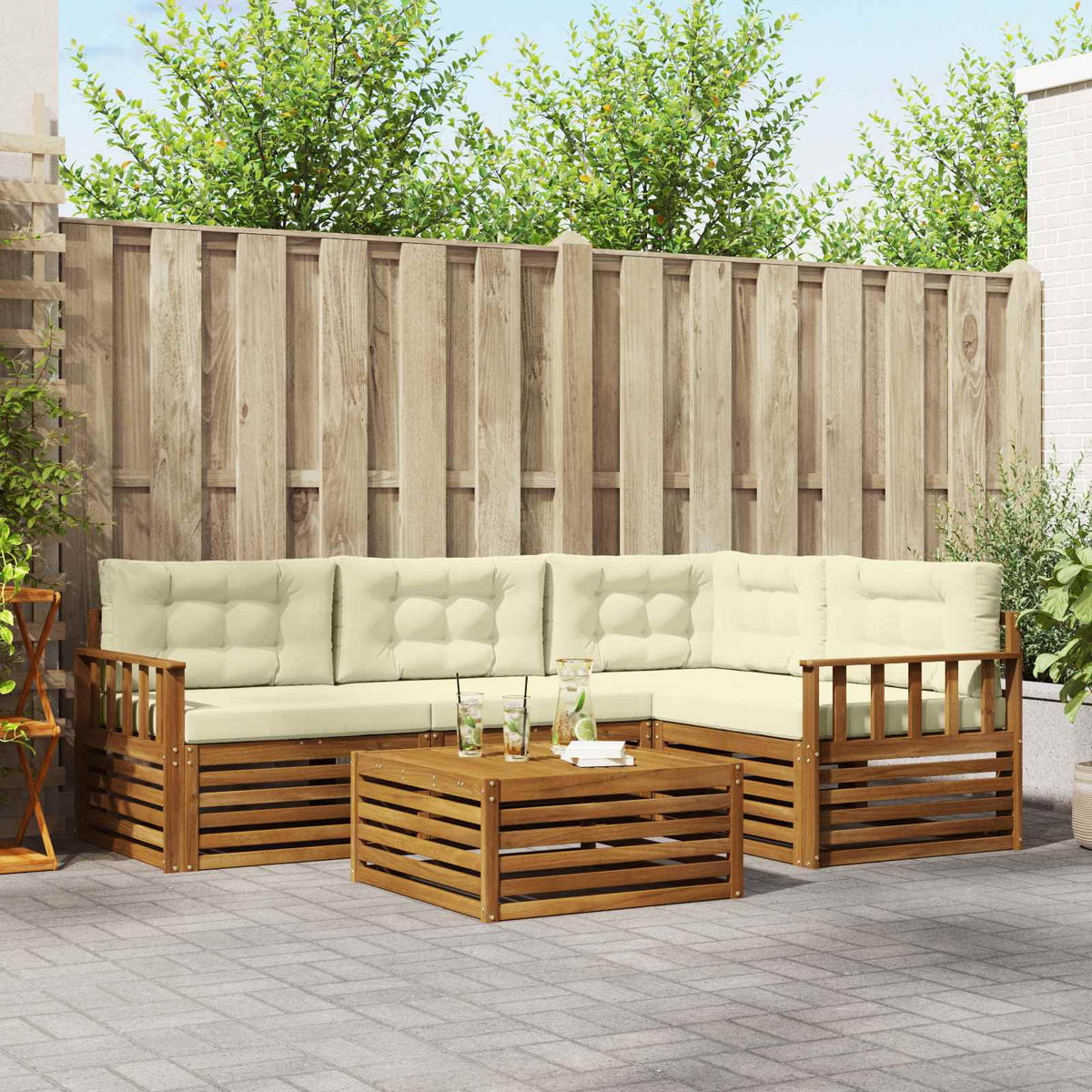 Buiten bankenset met kussen 5 pcs Natuurlijk en Crème is nu te koop bij PeponiXL, paradijselijk wonen!