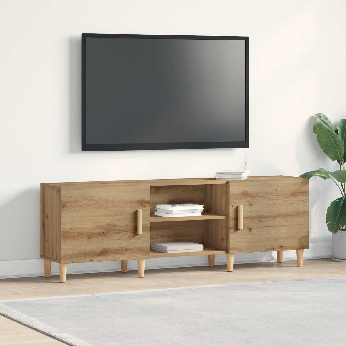 TV-kast 150 x 30 x 50 cm artisanaal eikenkleurig Bewerkt hout is nu te koop bij PeponiXL, paradijselijk wonen!