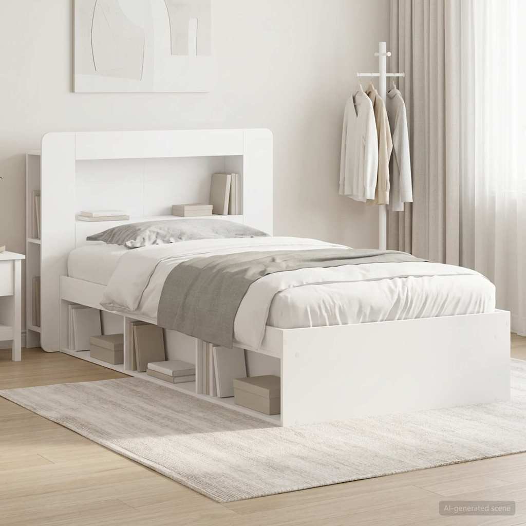 Bedframe met opslag Wit 100 x 200 cm Bewerkt hout is nu te koop bij PeponiXL, paradijselijk wonen!