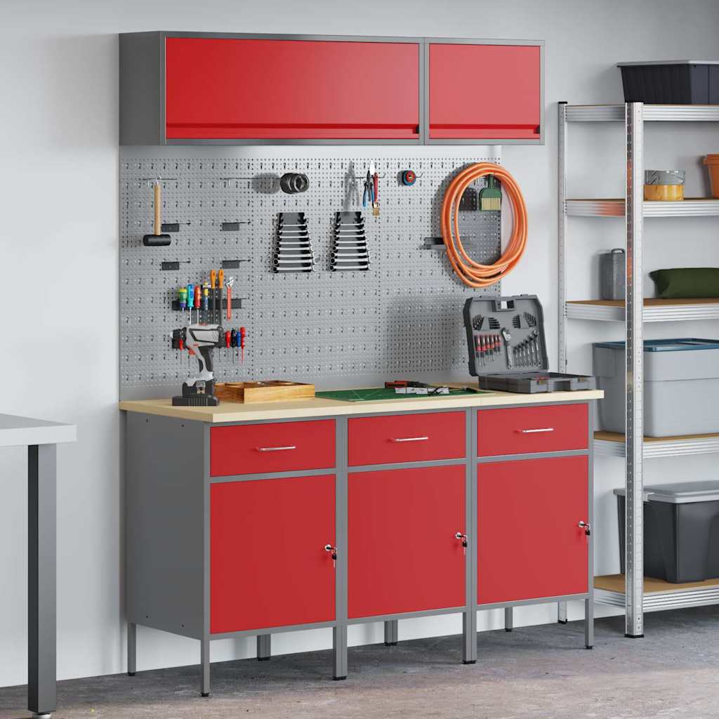 Werkkast set 8 pcs Rood Poedergecoat staal en gefabriceerd hout is nu te koop bij PeponiXL, paradijselijk wonen!